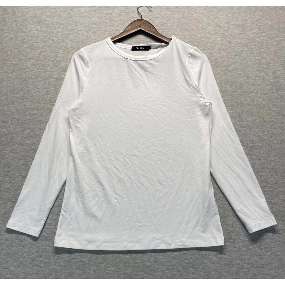 Sunbs Shirt Top Womens Small White Stretch Long Sleeve Crew Neck Everyday Wear